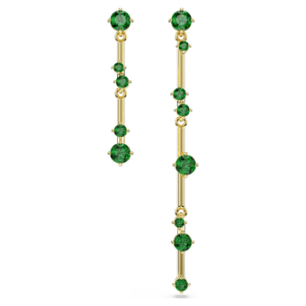 swarovski constella drop earrings asymmetrical design round cut green gold tone plated