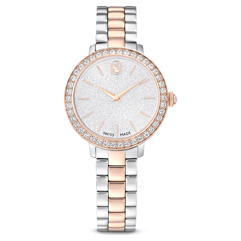 swarovski matrix 3 link watch  swiss made  metal bracelet  silver tone  rose gold tone finish