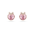swarovski bella stud earrings  round cut  pav   pink  rose gold tone plated