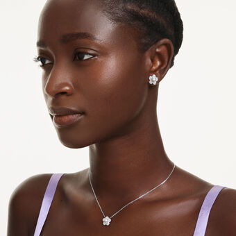 ariana grande x swarovski set  crystal pearl  round cut  flower  white  rhodium plated