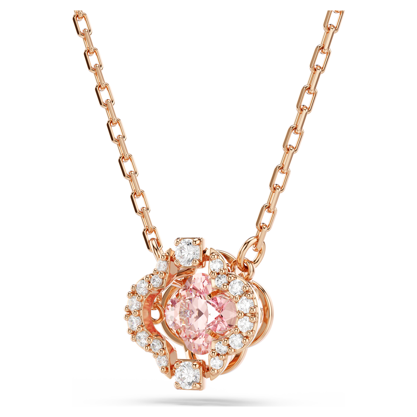 swarovski una necklace  clover  pink  rose gold tone plated