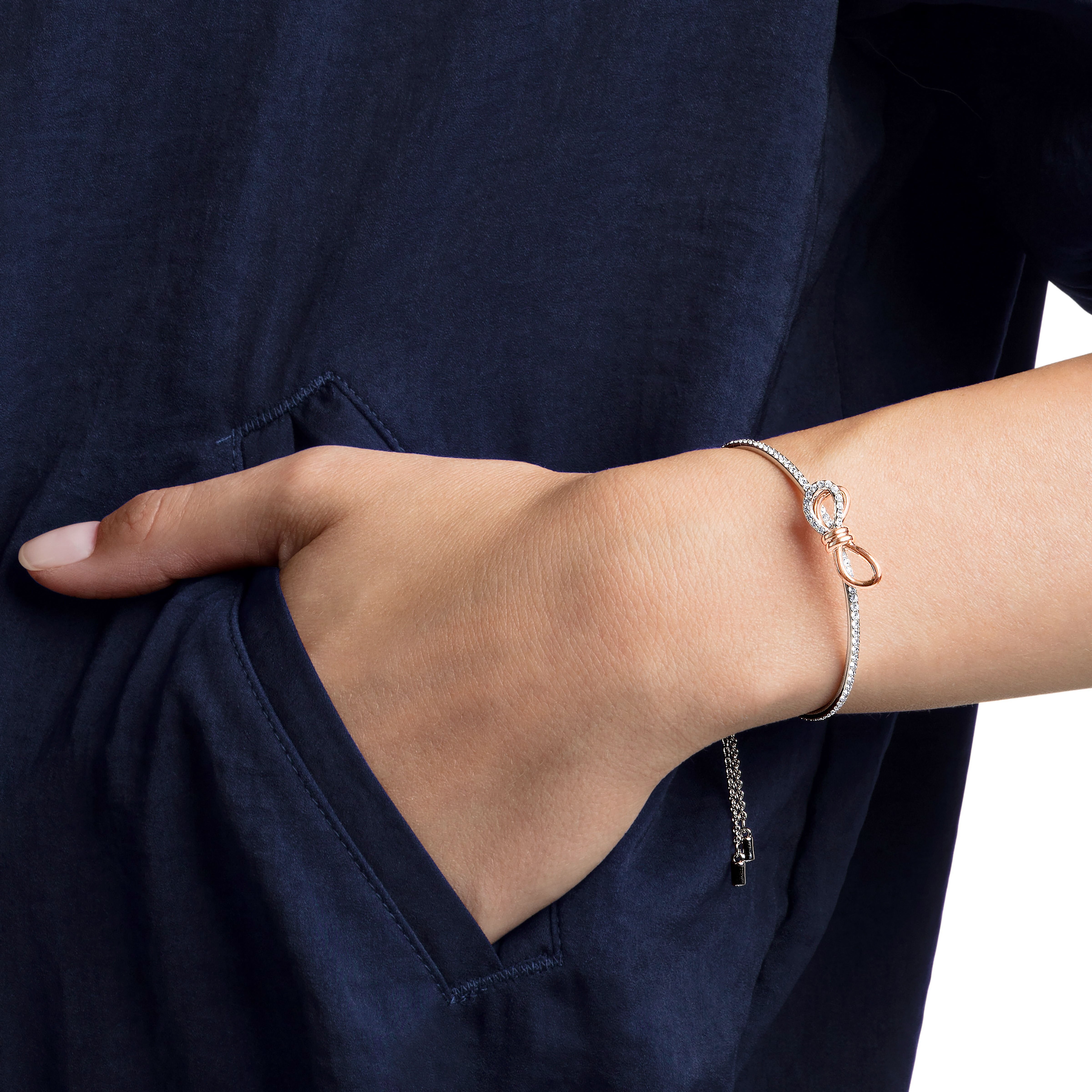 swarovski lifelong bow bangle  bow  white  mixed metal finish