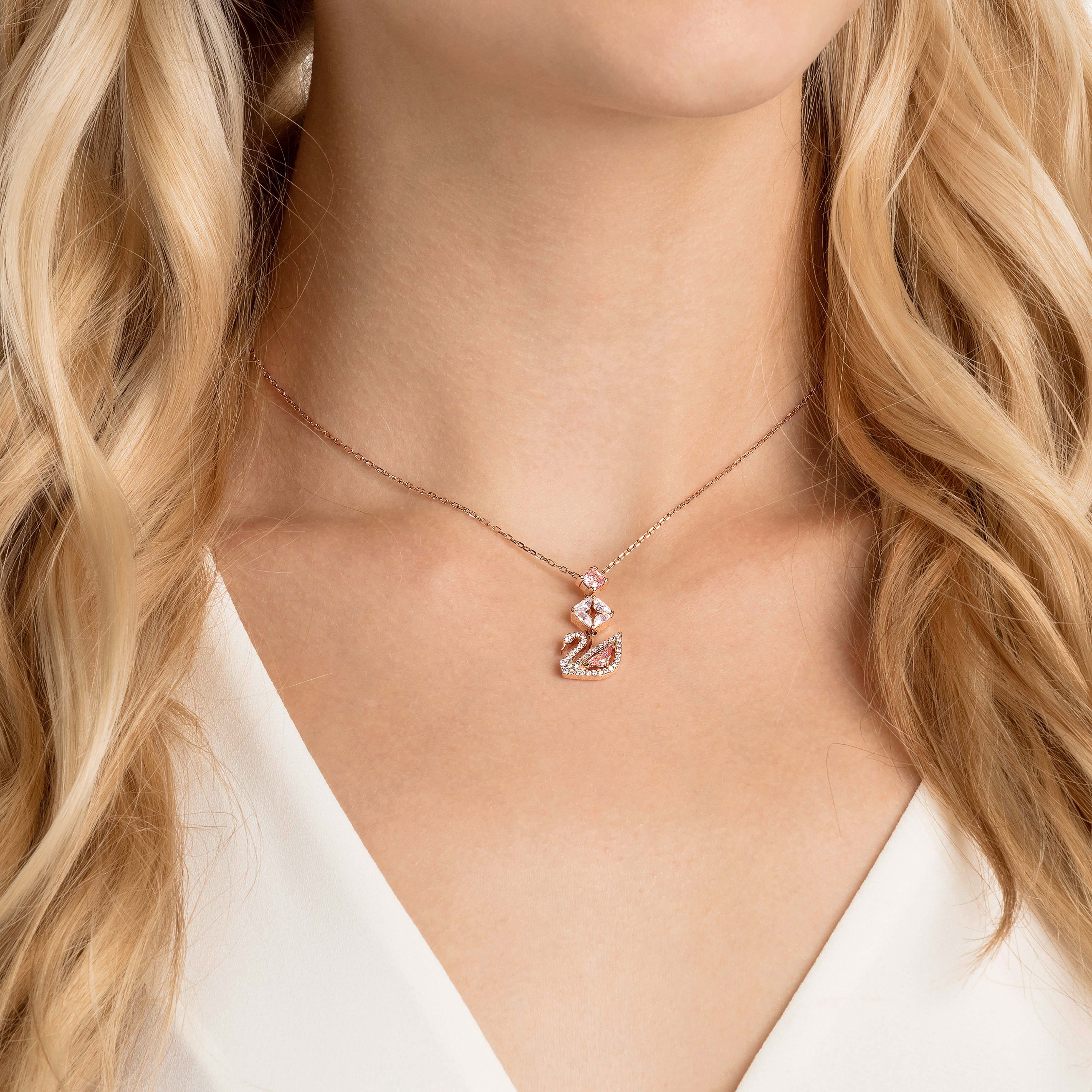 Buy Swarovski Swan pendant Swan Pink Rose gold tone plated