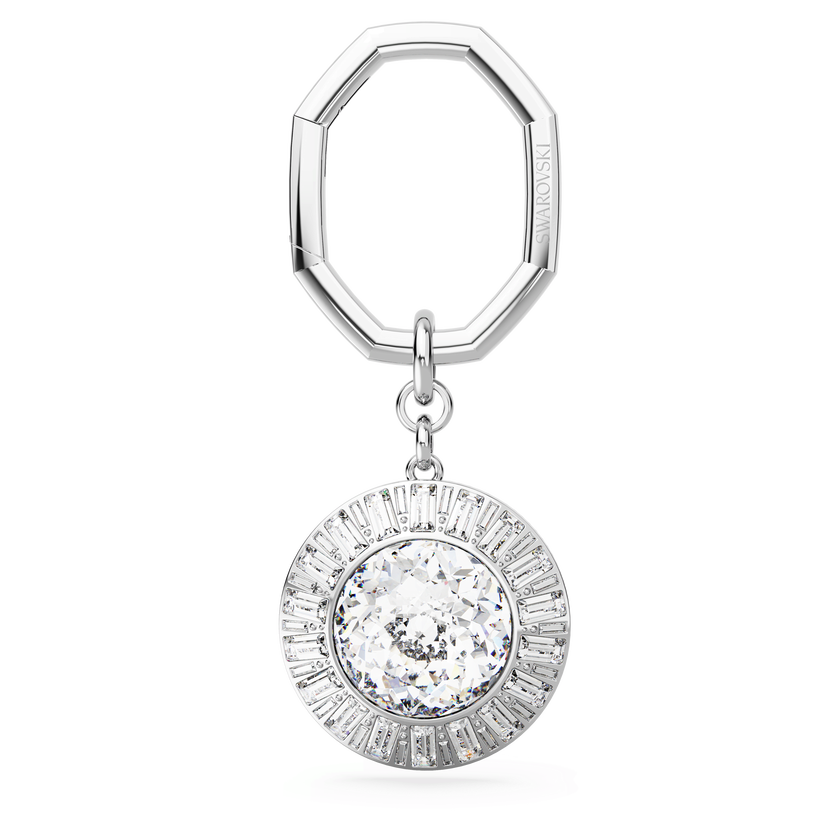 swarovski key ring  round cut  white  rhodium plated
