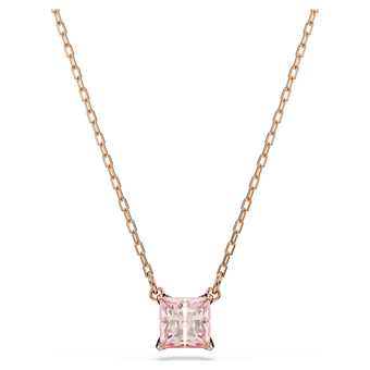 swarovski stilla pendant  square cut  pink  18k rose gold finish