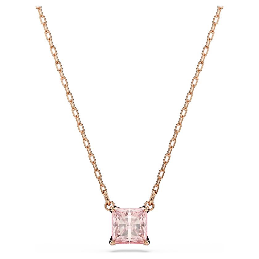 swarovski stilla pendant  square cut  pink  18k rose gold finish