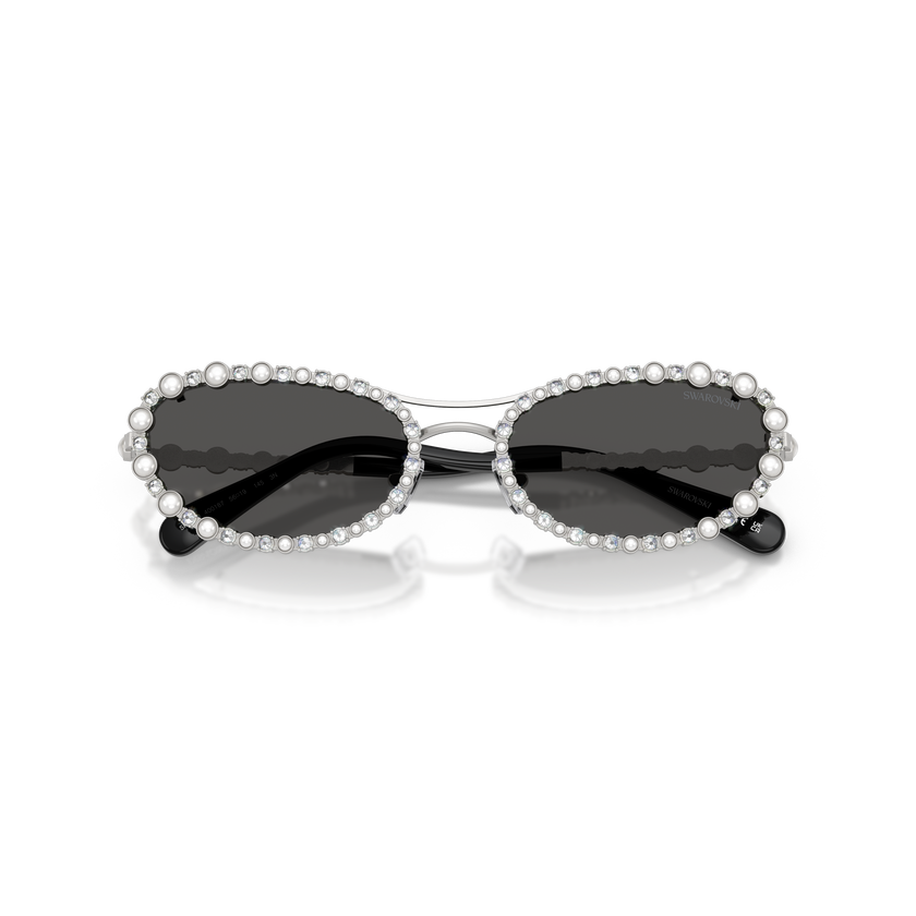 swarovski sunglasses  oval shape  2 in 1 clip on  sk7044  silver tone