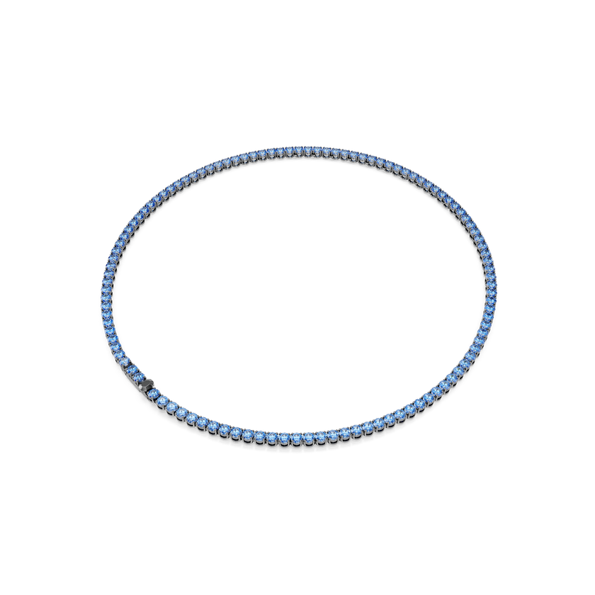 swarovski matrix tennis necklace  round cut  blue  ruthenium plated