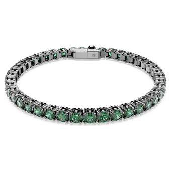 swarovski matrix tennis bracelet  round cut  green  ruthenium plated
