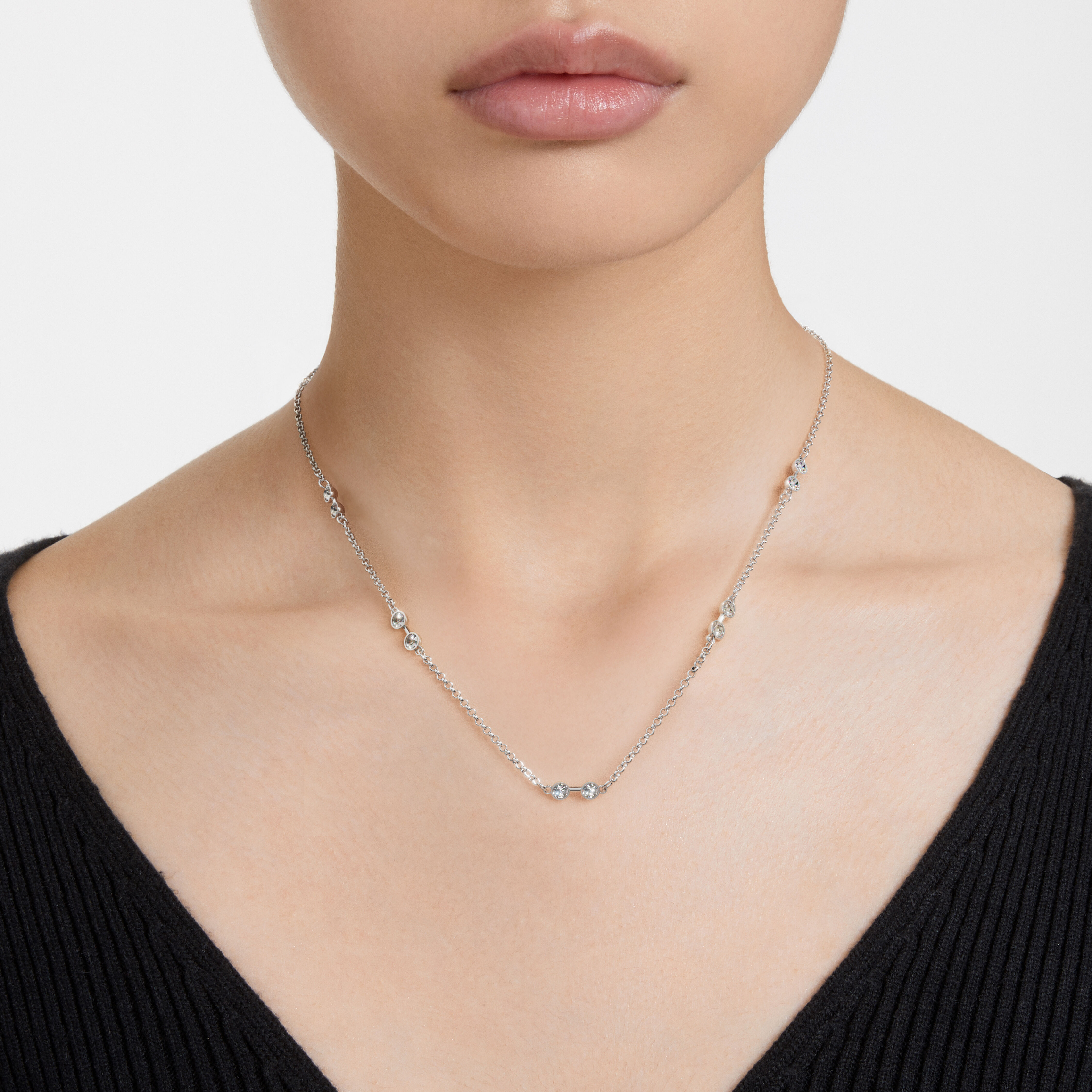 swarovski remix necklace  round cut  white  gold tone plated