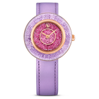 swarovski crystalline lustre watch swiss made leather strap purple rose gold tone finish