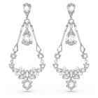 Mesmera clip earrings, Mixed cuts, Chandelier, Long, White, Rhodium plated