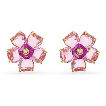 swarovski idyllia stud earrings  flower  pink  gold tone plated