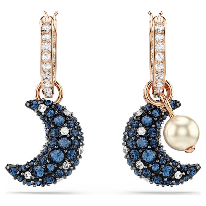 swarovski sublima drop earrings  crystal pearl  asymmetrical design  moon  multicolored  rose gold tone plated