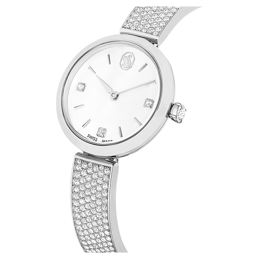 swarovski illumina watch  swiss made  metal bracelet  silver tone  stainless steel