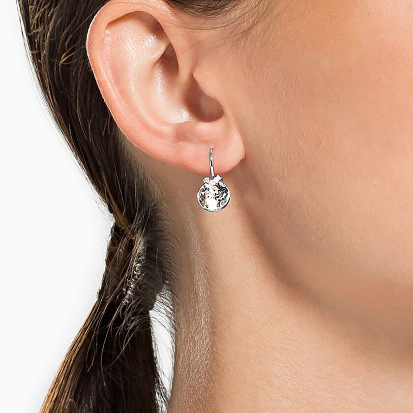 swarovski bella v drop earrings  round cut  white  rhodium plated