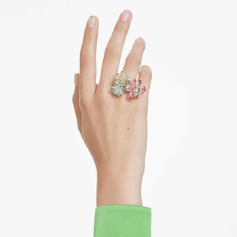 swarovski idyllia ring  mixed cuts  flower  multicolored  gold tone plated