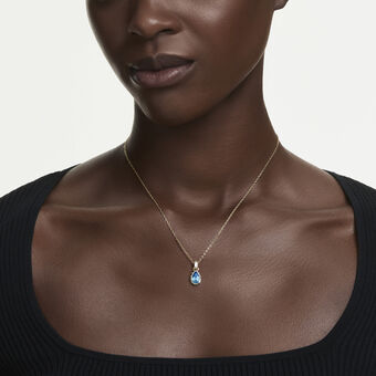 swarovski chroma pendant  pear cut  blue  18k gold finish