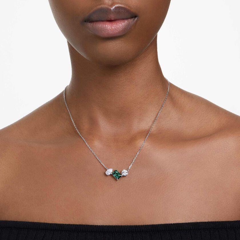 swarovski mesmera pendant  mixed cuts  green  rhodium plated