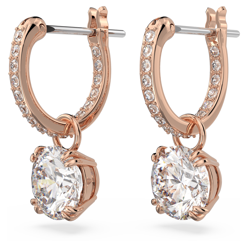 swarovski stilla drop earrings  round cut  white  rose gold tone plated