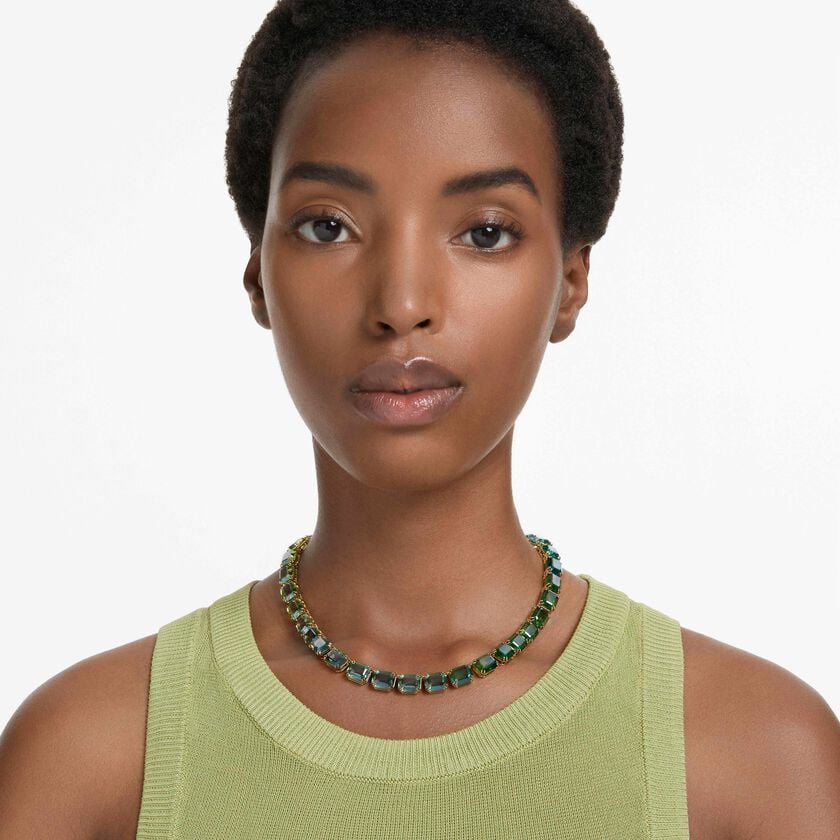 swarovski millenia necklace  octagon cut  color gradient  green  gold tone plated