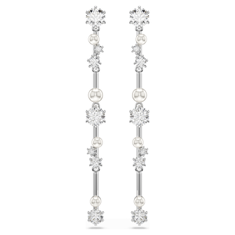swarovski constella drop earrings  crystal pearl  round cuts  white  rhodium plated