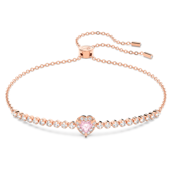 swarovski one bracelet  heart  pink  rose gold tone plated