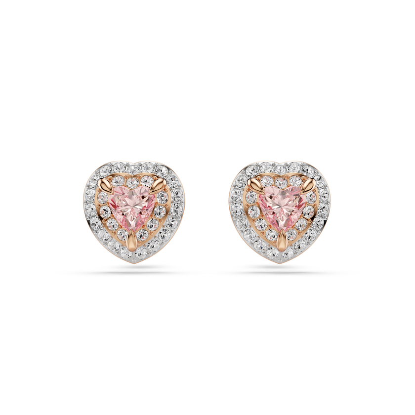 swarovski one stud earrings  heart cut  pav   heart  pink  mixed metal finish