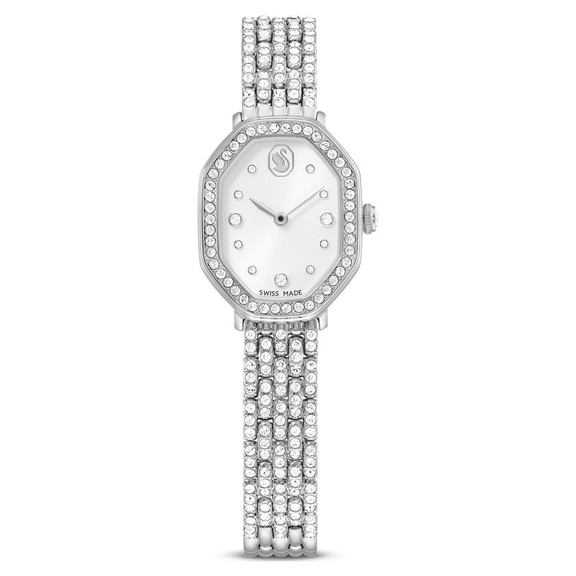 swarovski dextera octagon watch  swiss made  metal bracelet  silver tone  stainless steel