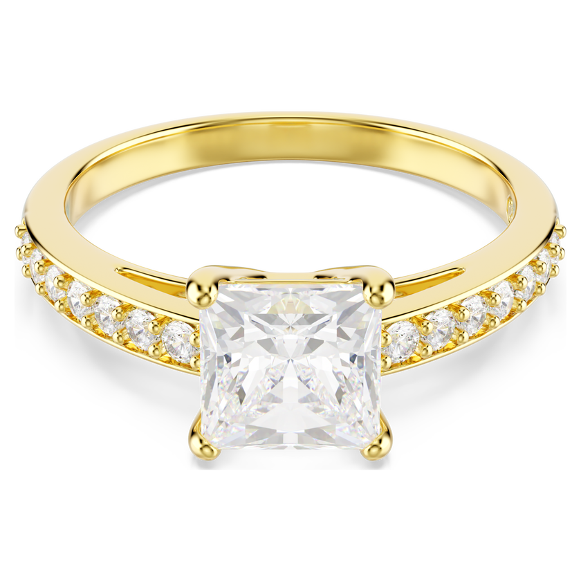 swarovski attract ring  square cut  pav   white  18k gold finish