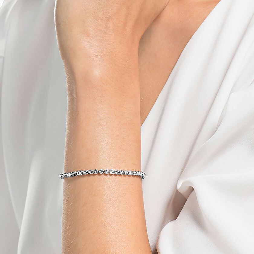 swarovski imber emily tennis bracelet  round cut  blue  rhodium plated