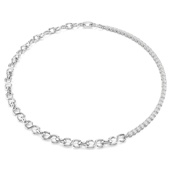 swarovski matrix necklace  s shape  round cut  white  rhodium plated