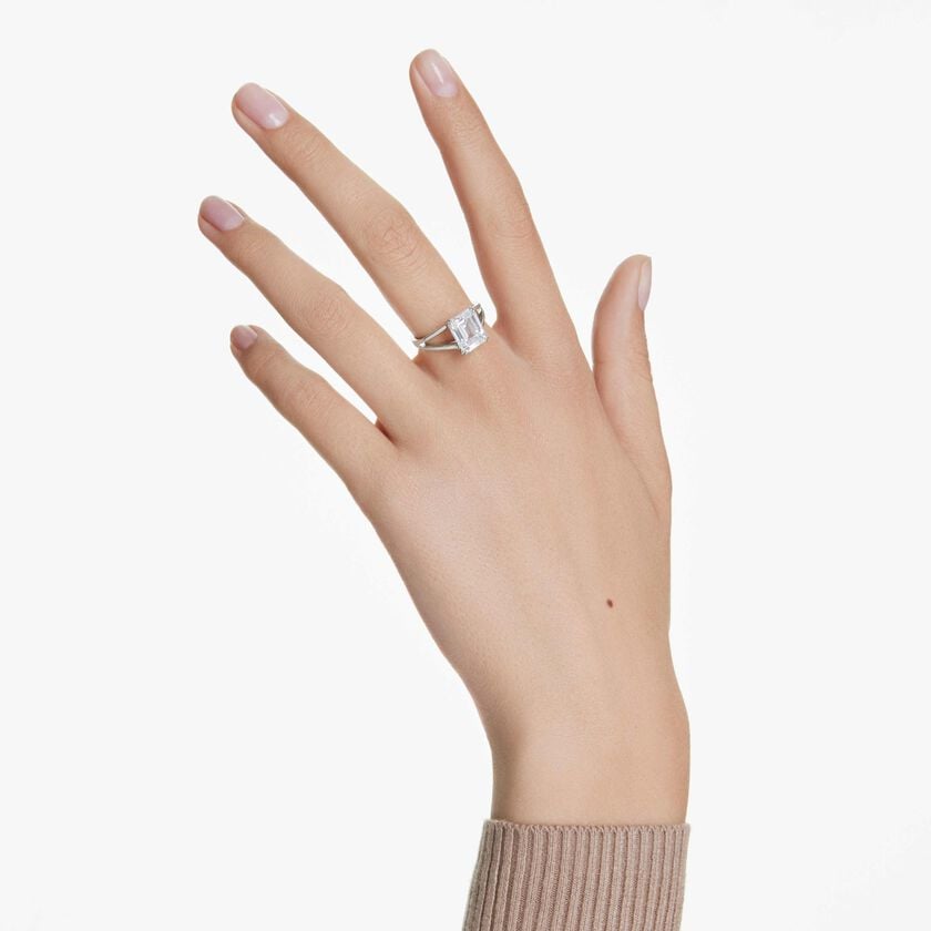 swarovski stilla ring  octagon cut  white  silver tone finish