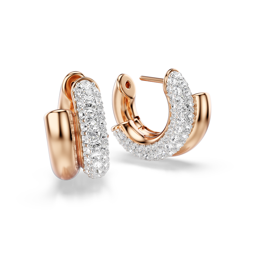 swarovski dextera hoop earrings  round cut  mini  white  rose gold tone plated