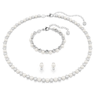 swarovski matrix set  crystal pearl  round cut  white  rhodium plated