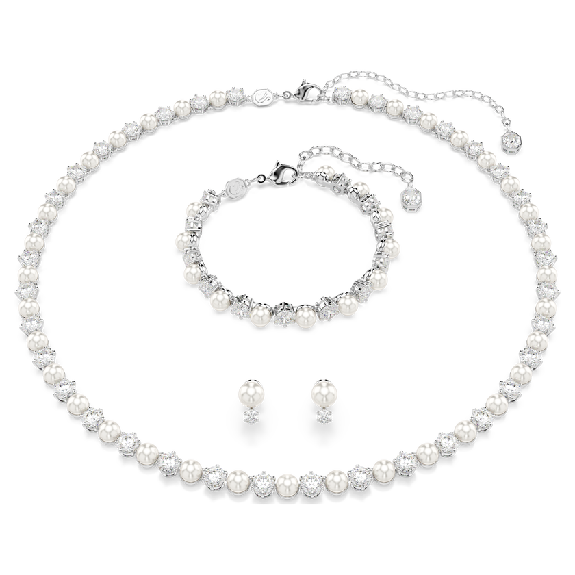 swarovski matrix set  crystal pearl  round cut  white  rhodium plated