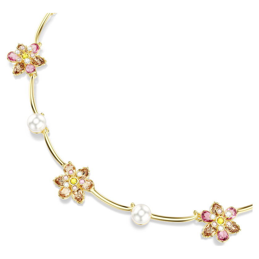 swarovski idyllia necklace  crystal pearl  mixed cuts  flower  multicolored  gold tone plated