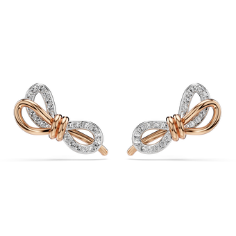 swarovski lifelong stud earrings  pav   bow  white  mixed metal finish