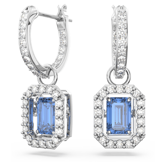swarovski una drop earrings octagon cut blue rhodium plated