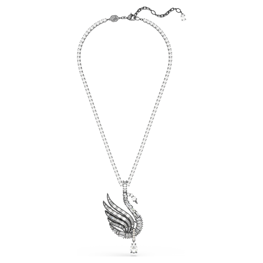 swarovski swan vienna pendant and brooch  swan  white  ruthenium plated