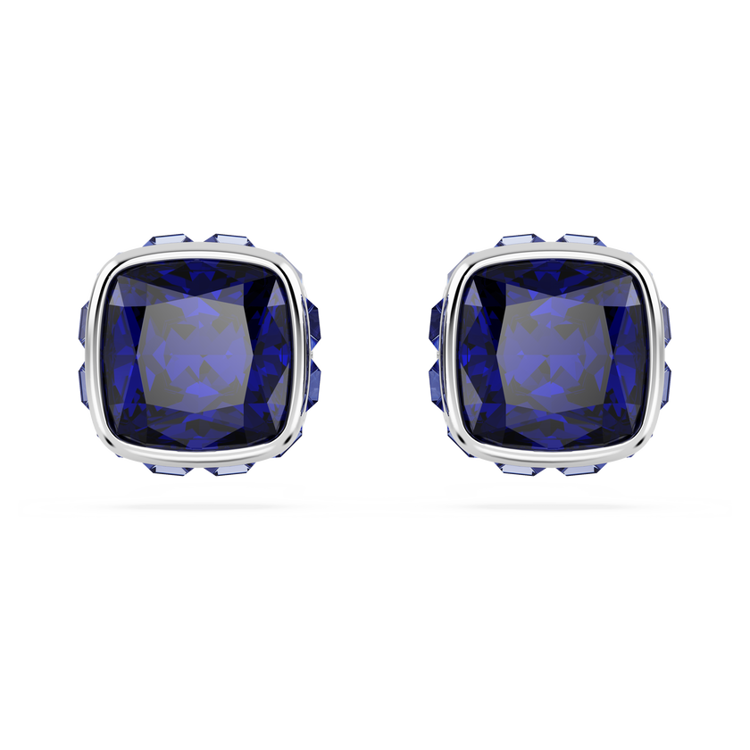 swarovski birthstone stud earrings  square cut  september  blue  rhodium plated