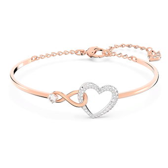swarovski hyperbola bangle  infinity and heart  white  mixed metal finish