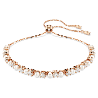 swarovski matrix bracelet  crystal pearl  round cut  white  18k rose gold finish