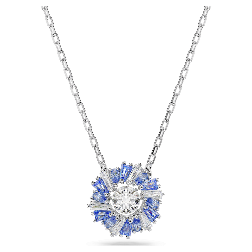 swarovski idyllia pendant  mixed cuts  flower  blue  rhodium plated