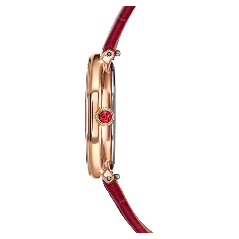swarovski dextera octagon watch  swiss made  leather strap  red  rose gold tone finish