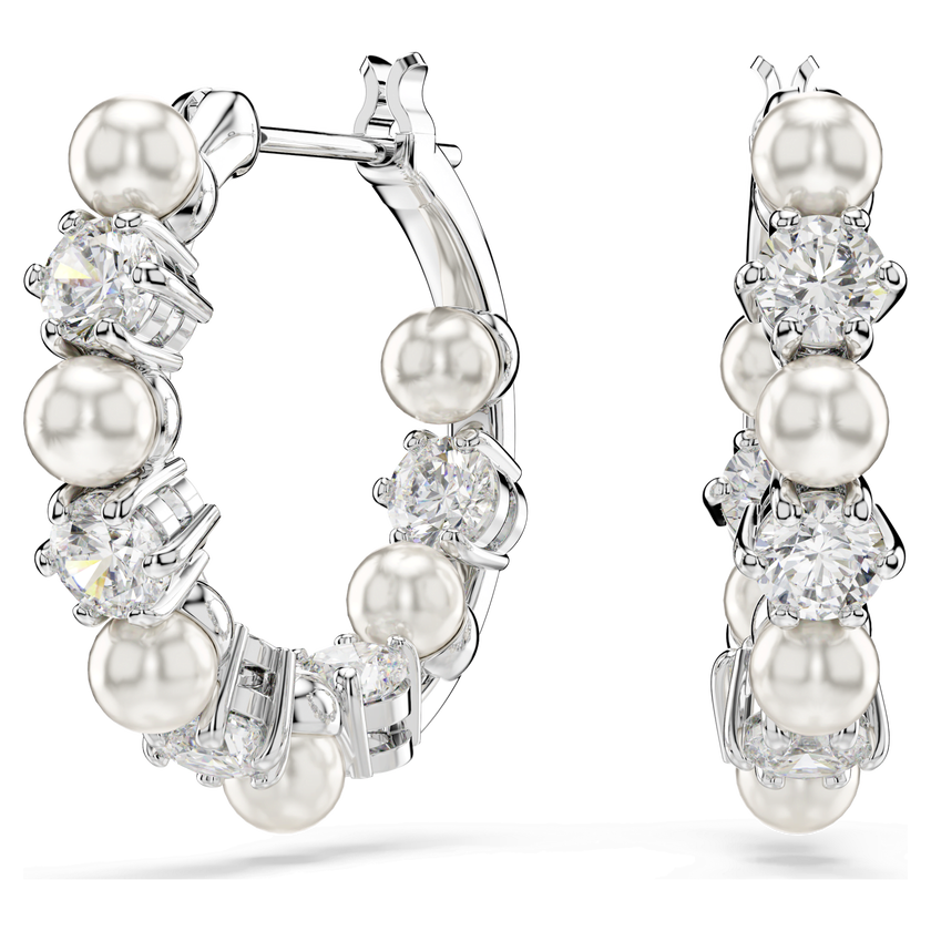 swarovski matrix drop earrings  crystal pearl  round cut  white  rhodium plated