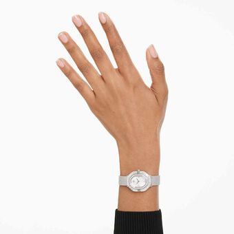 swarovski matrix octagon watch  metal bracelet  silver tone  stainless steel