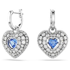 Hyperbola drop earrings, Heart, Blue, Rhodium plated