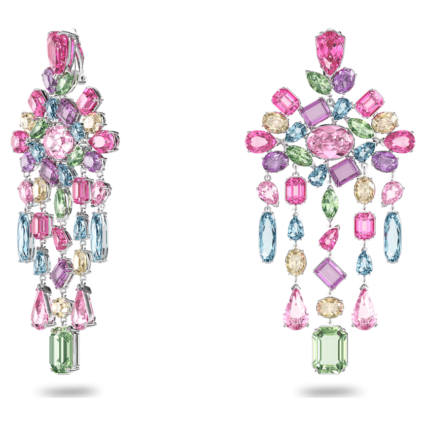 swarovski gema clip earrings  chandelier  multicolored  rhodium plated
