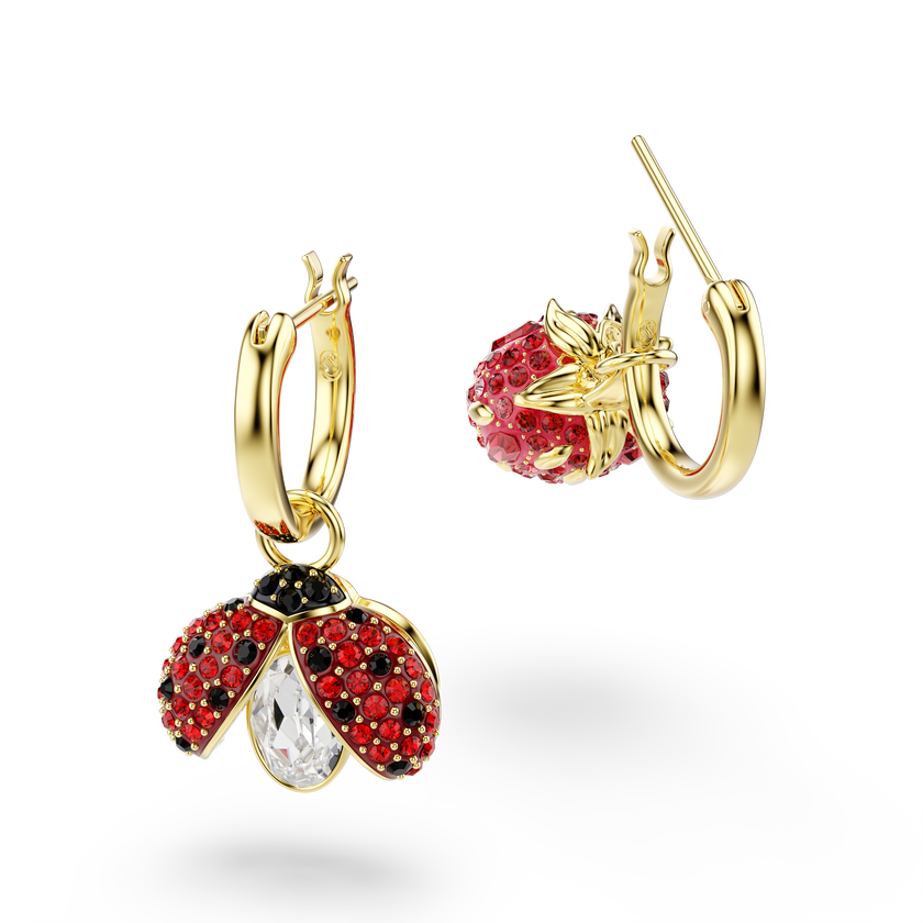 swarovski idyllia drop earrings  set  3   ladybug  clover  strawberry  multicolored  gold tone plated
